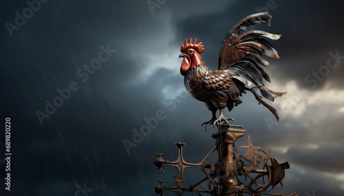 Photographie A Majestic Rooster Perched on a Weather Vane