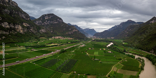 Moody sky over Lagarina Valley and mountain landscape, Italy