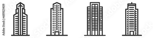 Office building sign icon set in flat style. Apartment vector illustration pack on white isolated background.