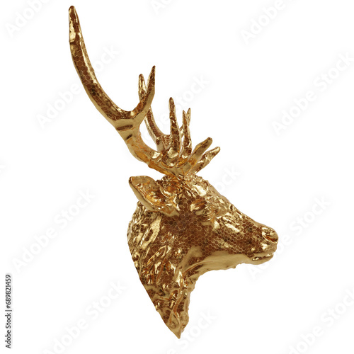 A 3d rendered overlay of golden deer bust 