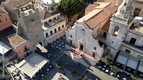 Taormina, Sicily. March 29, 2023. Panoramic aerial view of Isola Bella island and beach in Taormina. Giardini-Naxos bay, Ionian sea coast, Taormina, Sicily, Italy