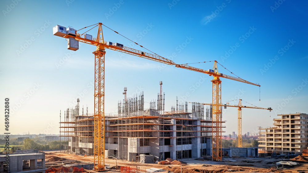 construction site with crane and building