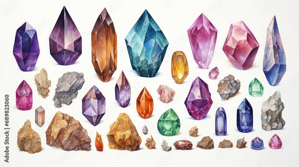 Collection of different gemstones on white background. Banner design Collection of different gemstones on white background. Banner design