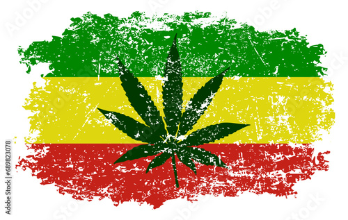 cannabis on rasta flag transparent background (grunge style)