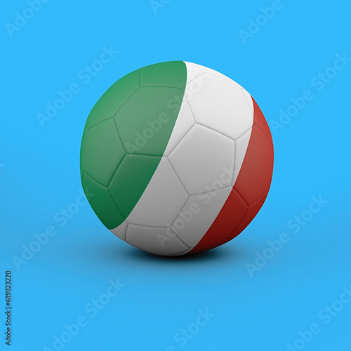 soccer ball on a blue background. The flag of Italy. 3d rendering. Illustration.