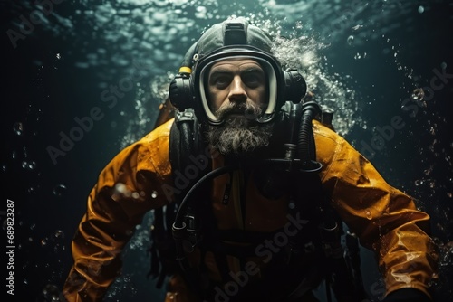Scuba diver. Scuba diver exploring underwater cave. Underwater life Concept. Marine Life concept. Scuba diver in the deep blue sea.  © John Martin
