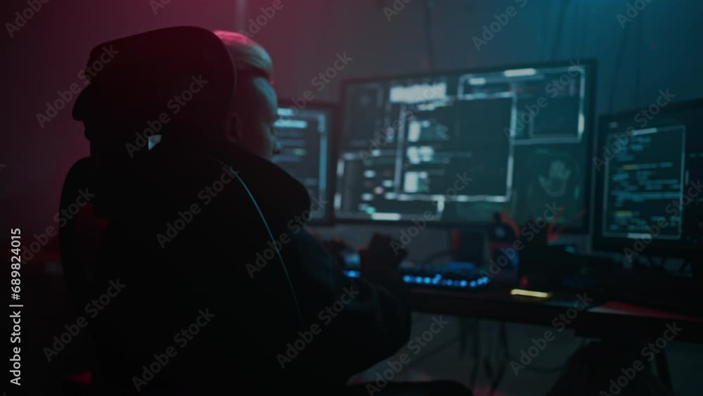 Woman hacker examines coding intricacies of system program Woman hacker examines coding intricacies of system program
