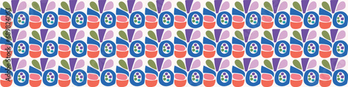 Colorful leaf for flat scandi style seamless vector kids border. Fun whimsical nature for gender neutral baby endless ribbon.