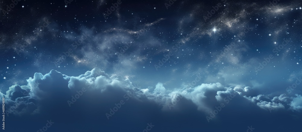 Beautiful blue night starry sky Deep space with clouds and stars. Copyspace image. Square banner. Header for website template Beautiful blue night starry sky Deep space with clouds and stars. Copyspace image. Square banner. Header for website template