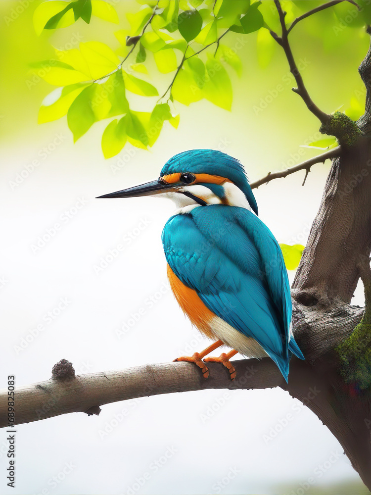 Fototapeta premium Kingfisher Perching on Branch of Tree watching for Fish Generated by AI