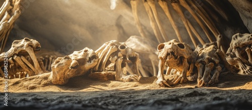 Closeup of fossil bones of ...