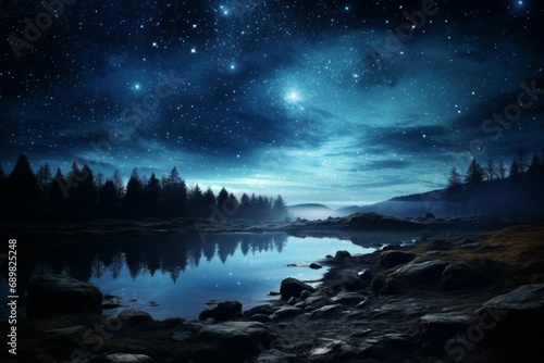 Fototapeta Naklejka Na Ścianę i Meble -  Arched Milky Way over the beautiful mountains and blue sea at night in summer