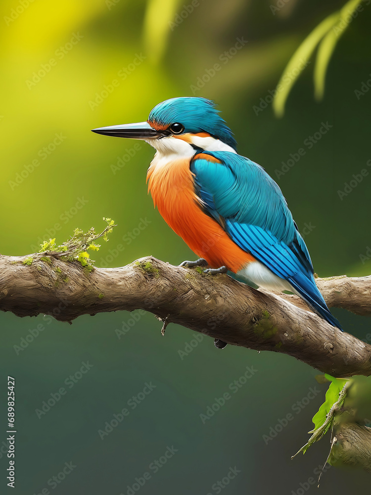 Obraz premium Kingfisher Perching on Branch of Tree watching for Fish Generated by AI