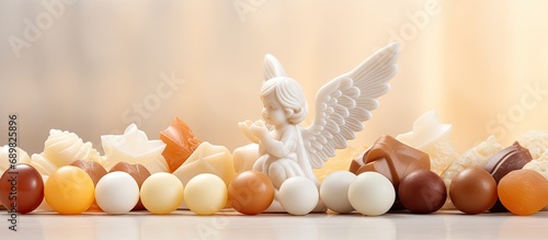 baptism celebration decorated candies angel chocolate candy. Copyspace image. Square banner. Header for website template photo