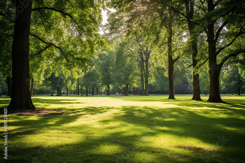 Springtime: Sunlit Glade, Trees, and Lush Greenery in Landscape