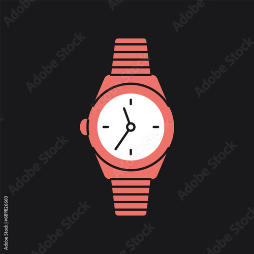 Cartoon classic rose gold wrist watch. Retro steel wristlet bracelet, flat expensive time accessory golden jewelry. Vector illustration