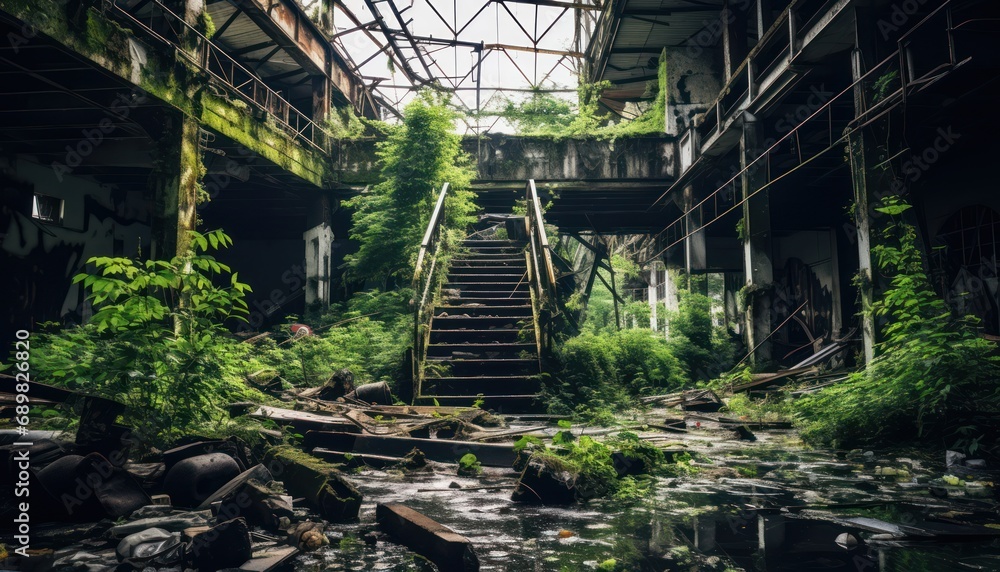 An Abandoned Building Overtaken by Thriving Plants
