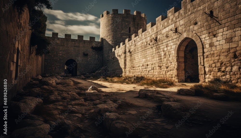 An Ancient Castle with a Majestic Stone Wall and Grand Gate