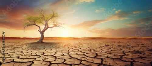 effects of climate change such as dry and cracked land dry land due to lack of rain drought thirsty desert desertification and drought. Copyspace image. Square banner. Header for website template