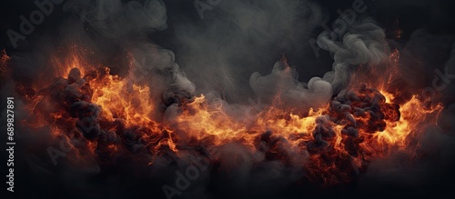 Foto Burning building with flames and black smoke