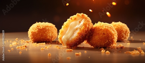 Delicious Bitterballen typical Dutch snacks made from flour cheese milk coated with bread crumb filled with mozzarella. Copyspace image. Square banner. Header for website template photo