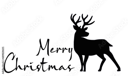 Vector text merry christmas with silhouette of reindeer 