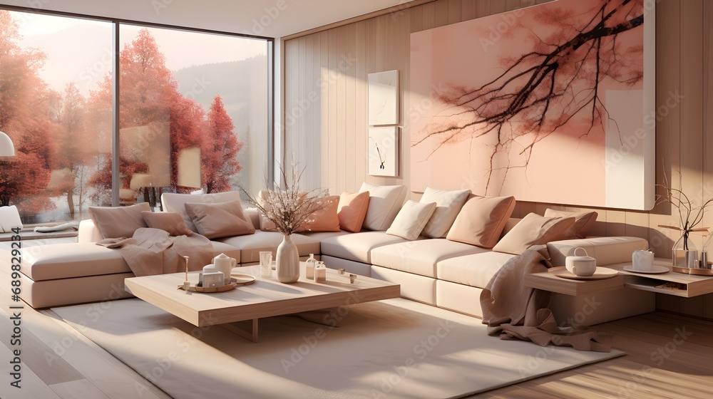 Stylish interior in peach fuzz colors, ideal for contemporary home decor inspiration