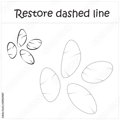 chia seeds. Repair the dotted line. Handwriting practice. Educational game for toddlers and preschoolers. Cartoon style. Isolated vector illustration, eps