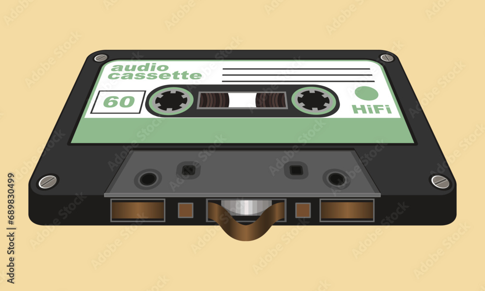 An audio cassette lying on a horizontal surface. Isometric image. Vector illustration An audio cassette lying on a horizontal surface. Isometric image. Vector illustration