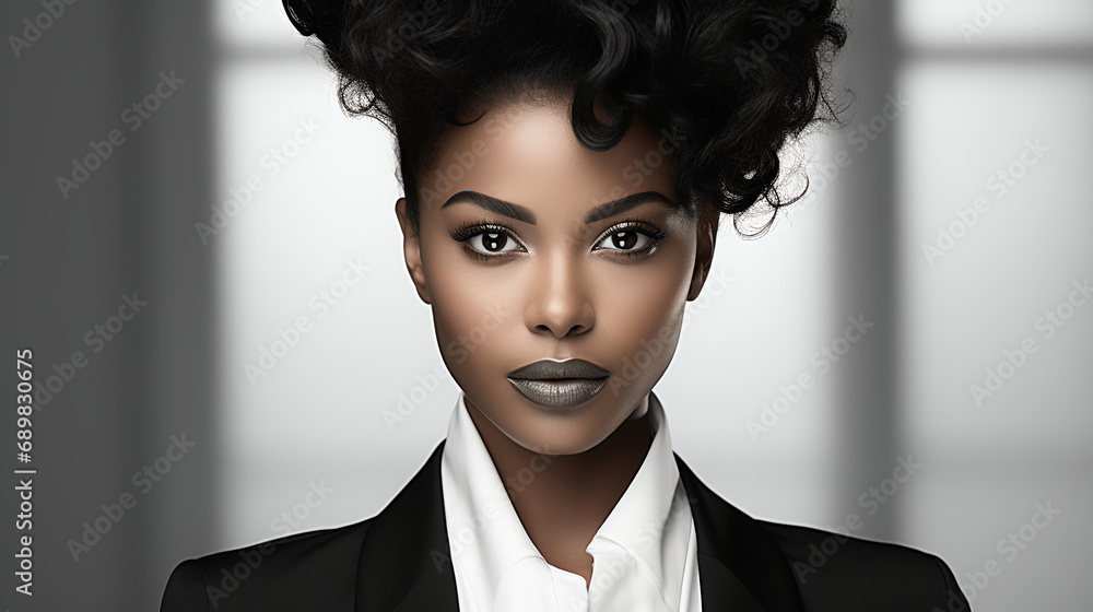 Profile picture of a strong confident young black woman  - business suit - business professional - stylish fashion - obrazy, fototapety, plakaty 