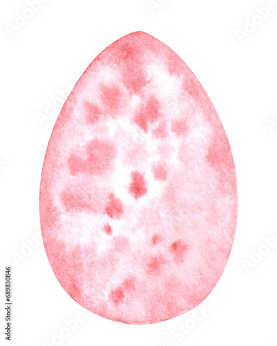 Isoalted watercolor easter egg with aquarelle texture with blots, spots and splashes in red pink colors.Design element for party celebration