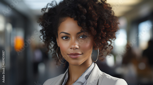 Profile picture of a strong confident young black woman - business suit - business professional - stylish fashion