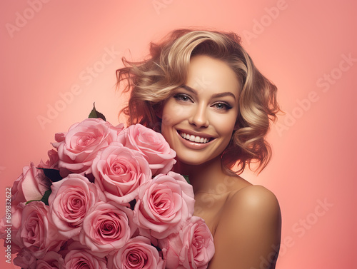 woman holding a bouquet of red roses