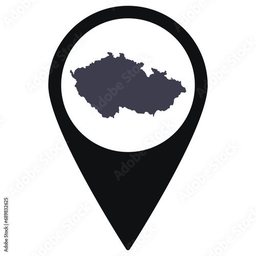 Czech Republic map on black Pointer or pin location. Map of Czech Republic	