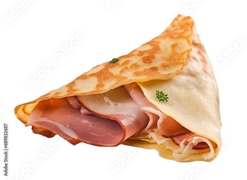 Cheese and ham crepe on transparent background. Generative AI.