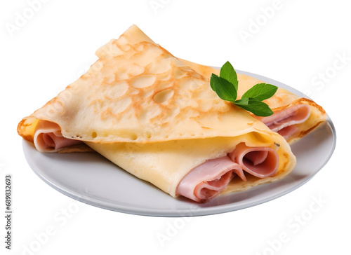 Cheese and ham crepe on transparent background. Generative AI.