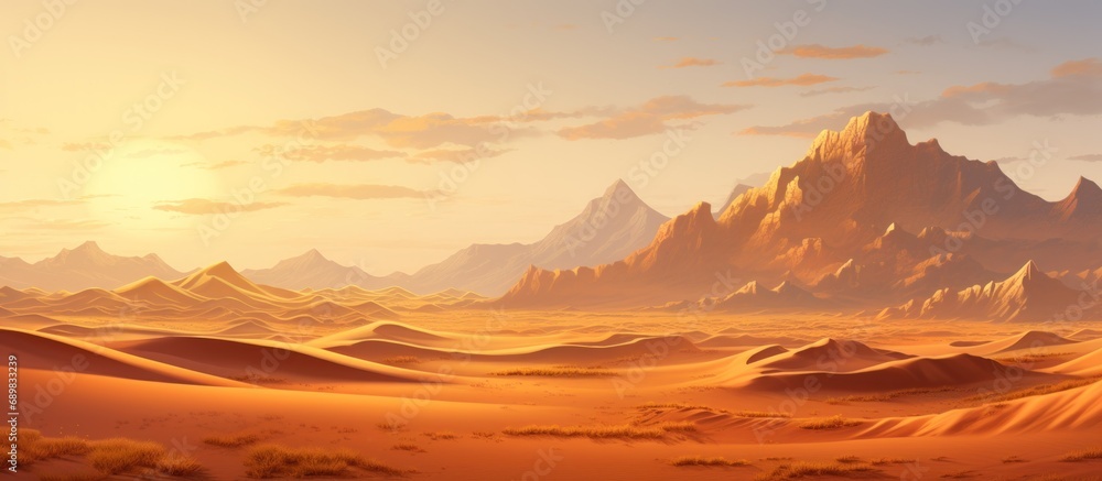 Dune desert and sky at sunset day landscape view
