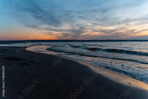Sea waves at sunset  natural landscape