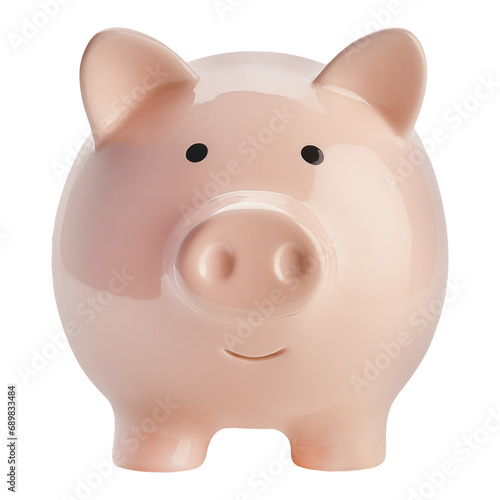 Pink piggy bank cut out on a transparent background. Investment and savings concept. Piggy bank for insertion into an economic project or design. Side view