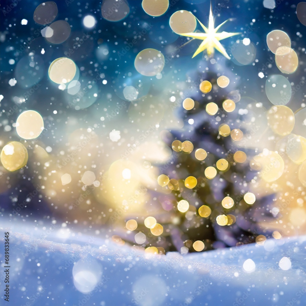 Naklejka premium Christmas tree with falling snow