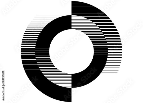 Round striped vector pattern black on a white background. Abstract frame. Vector background.