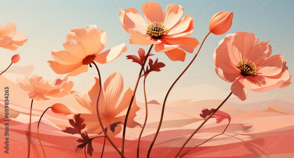 Floral background in peach color with watercolor strokes. Delicate pastel shade of the banner, copy space