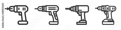 Screwdriver, power drill line icon set, pack, collection, outline vector sign, linear pictogram isolated on white