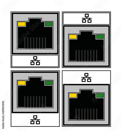 Ethernet port icon, rj45 network socket, 8p8c network socket.
