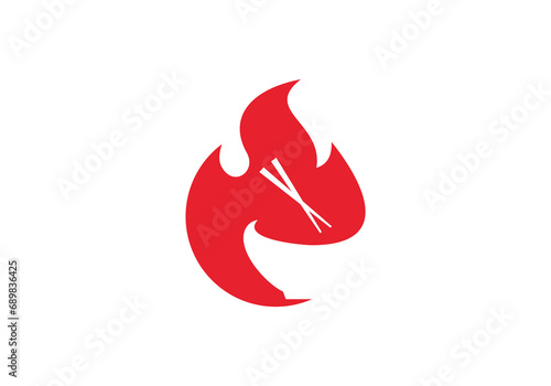 bowl with hot fire logo, food, restaurant symbol design	
