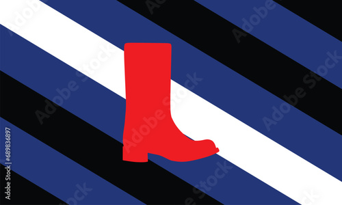 Boot fetish flag vector illustration. LGBTQ+ community. Boots have become object of sexual attraction amounting to fetishism for some people, standard accessory in BDSM scene leather,latex footwear.