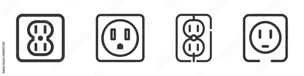 Electric Outlet Icon set, collection, pack. Bold outline design with editable stroke width. Vector Illustration Electric Outlet Icon set, collection, pack. Bold outline design with editable stroke width. Vector Illustration