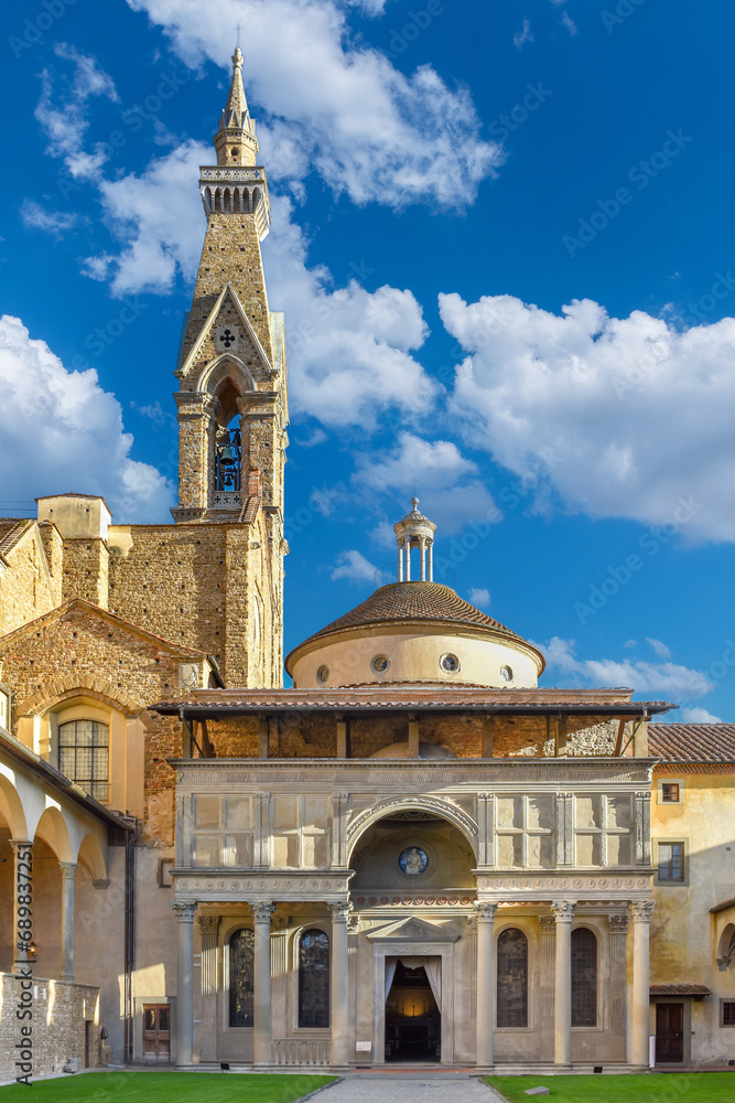 Florence, Italy - November 25, 2023: Pazzi Chapel (15th century) known for its frescoes and Renaissance architecture near the Basilica of Santa Croce