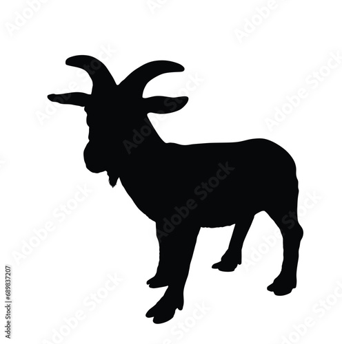 Goat vector silhouette illustration isolated on white background. Farm animal symbol. Goat shape shadow. © dovla982
