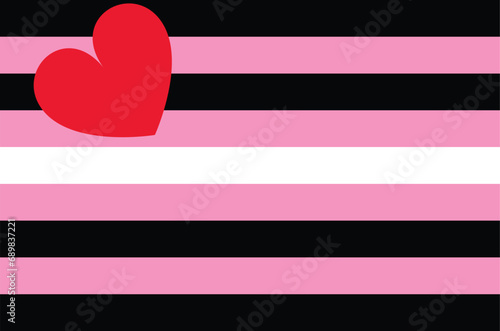 Leather girl pride flag vector illustration. LGBTQ+ community. Fetish flag for the leather community. Represent the leather kink, denim, bondage, uniforms, and other fetishes. Heart on strips symbol.